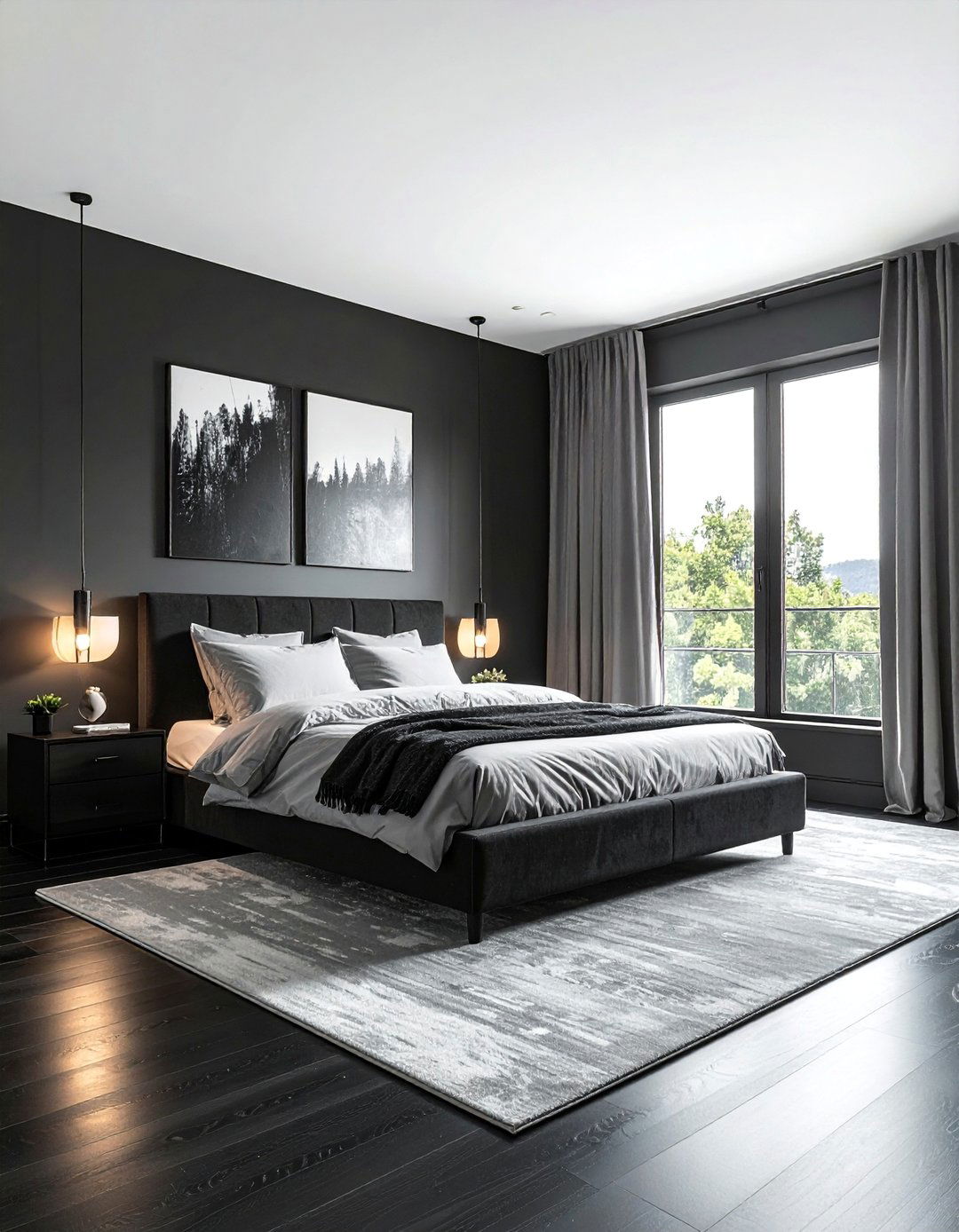 Matte Black Bedroom with Dark Hardwood Flooring - 20 Matte Black Bedroom Ideas for a Sleek Look