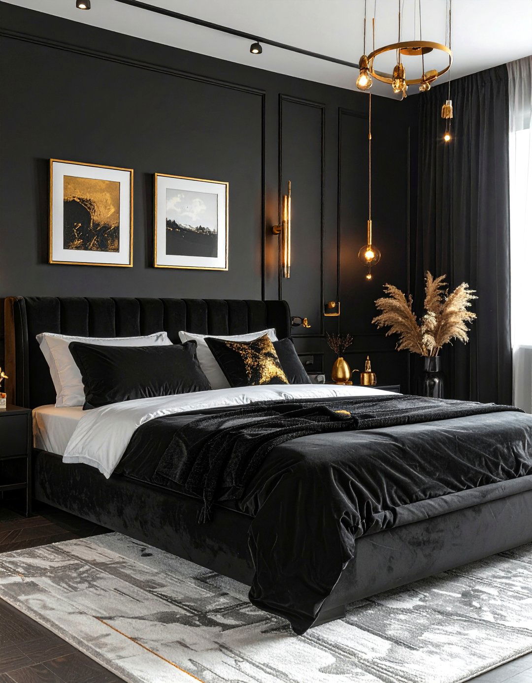 Matte Black Bedroom with Gold Metallic Accents - 20 Matte Black Bedroom Ideas for a Sleek Look