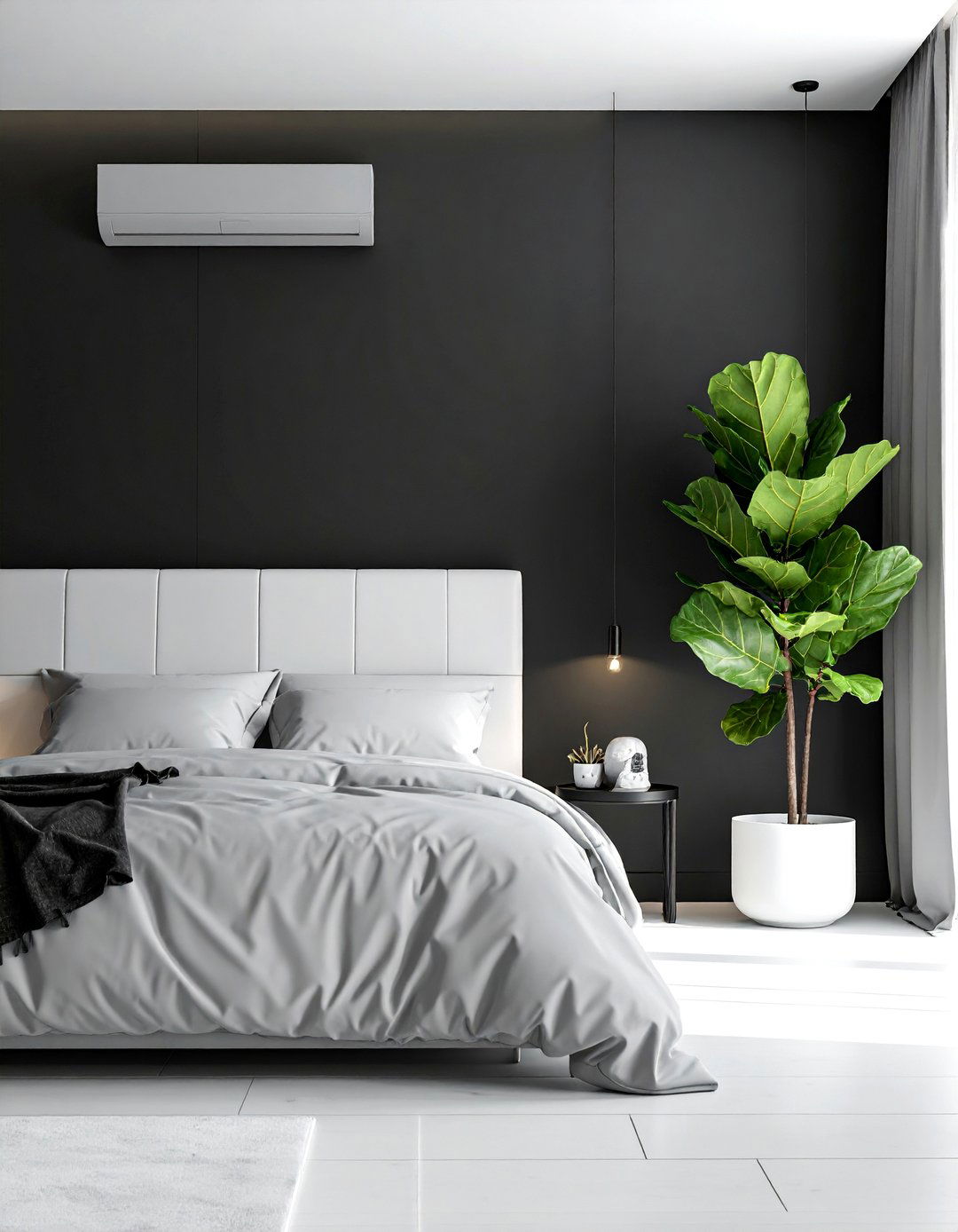 Matte Black Bedroom with Indoor Plants for Contrast - 20 Matte Black Bedroom Ideas for a Sleek Look