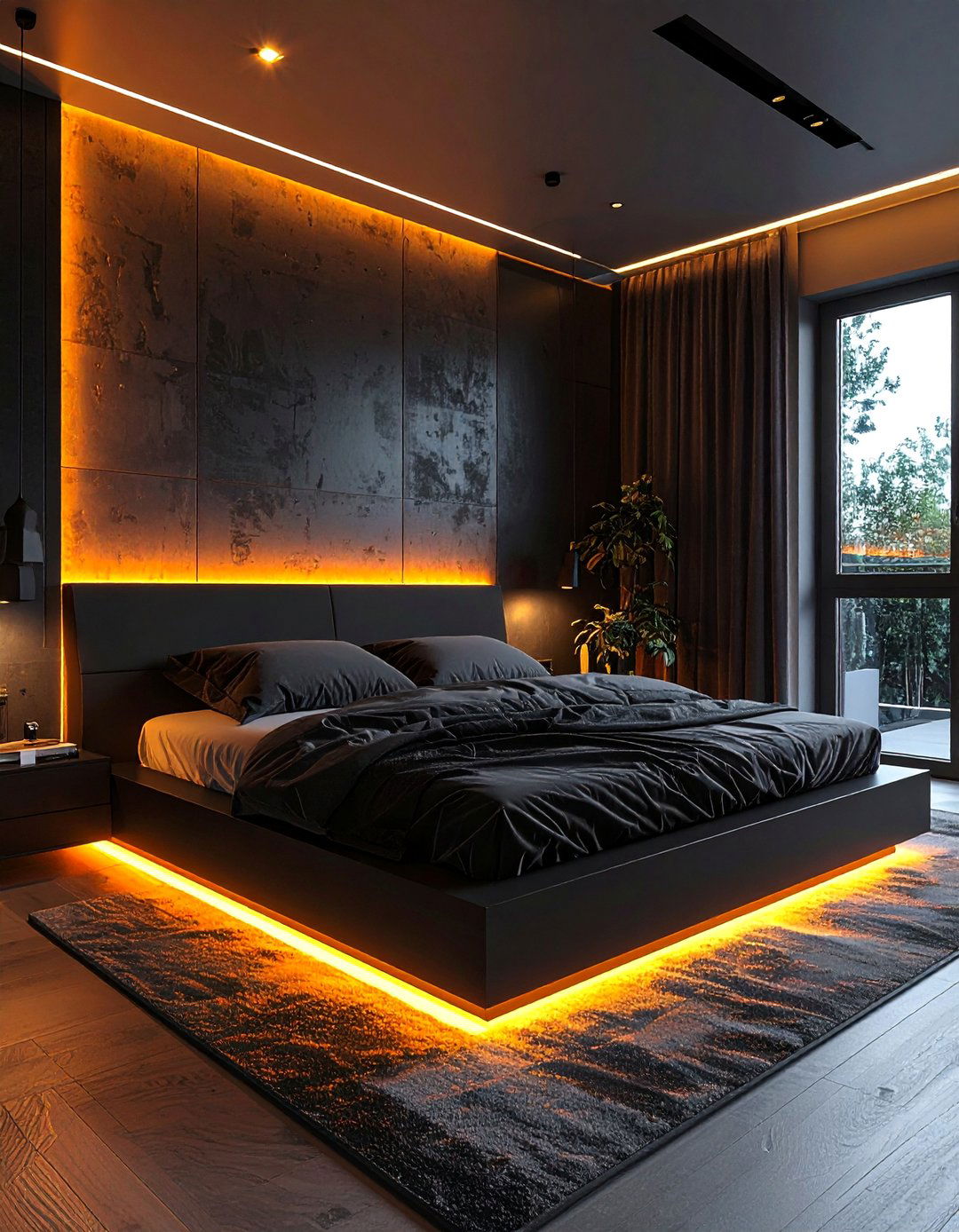 Matte Black Bedroom with Integrated LED Strip Lighting - 20 Matte Black Bedroom Ideas for a Sleek Look