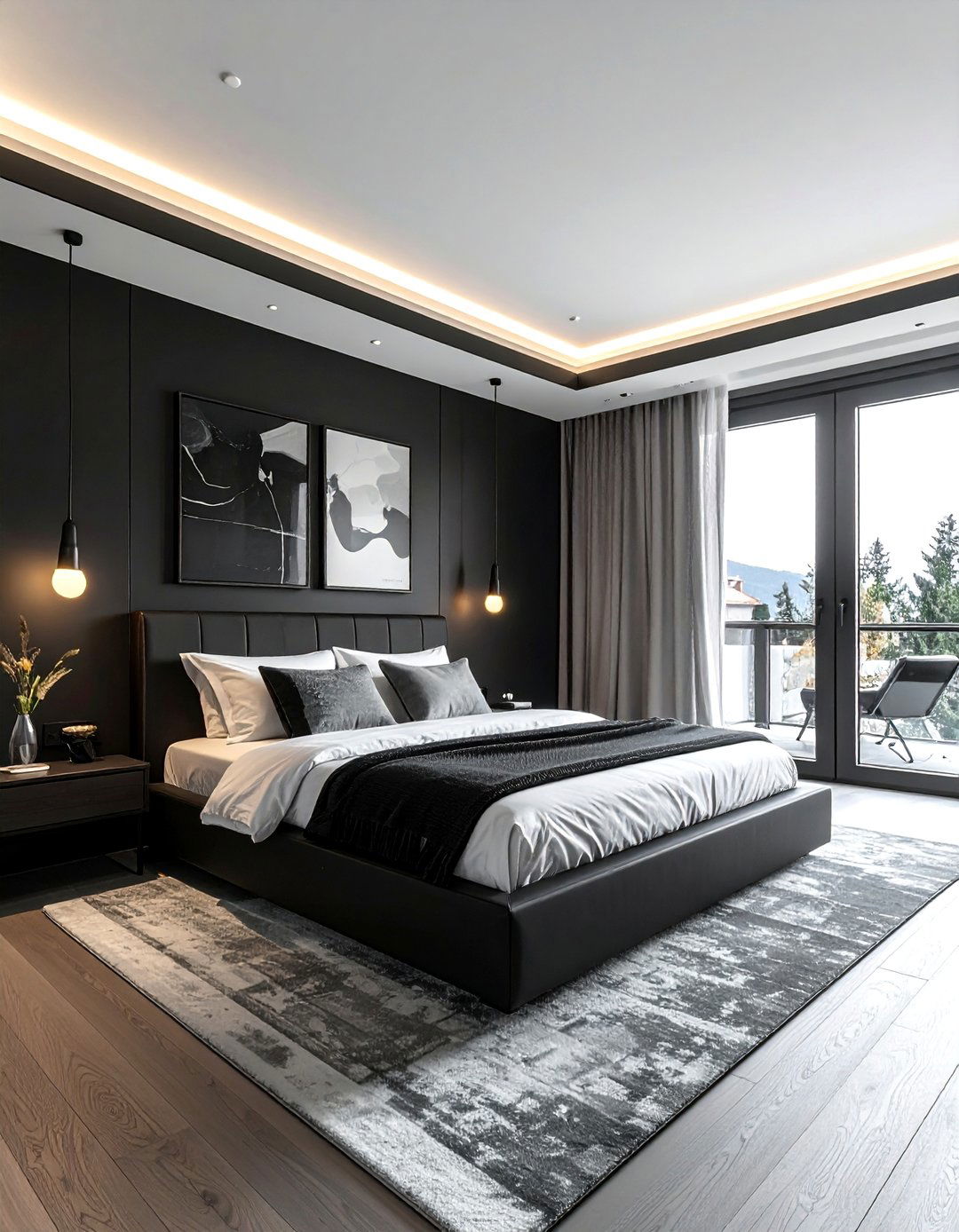 Matte Black Bedroom with a Contrasting White Ceiling - 20 Matte Black Bedroom Ideas for a Sleek Look