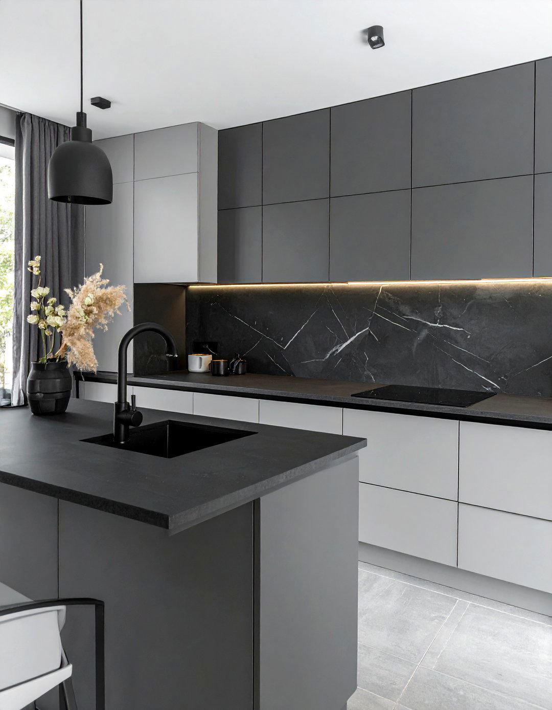 Matte Black Countertops with Light Gray Cabinets - 20 Kitchen With Dark Countertops and Light Cabinets