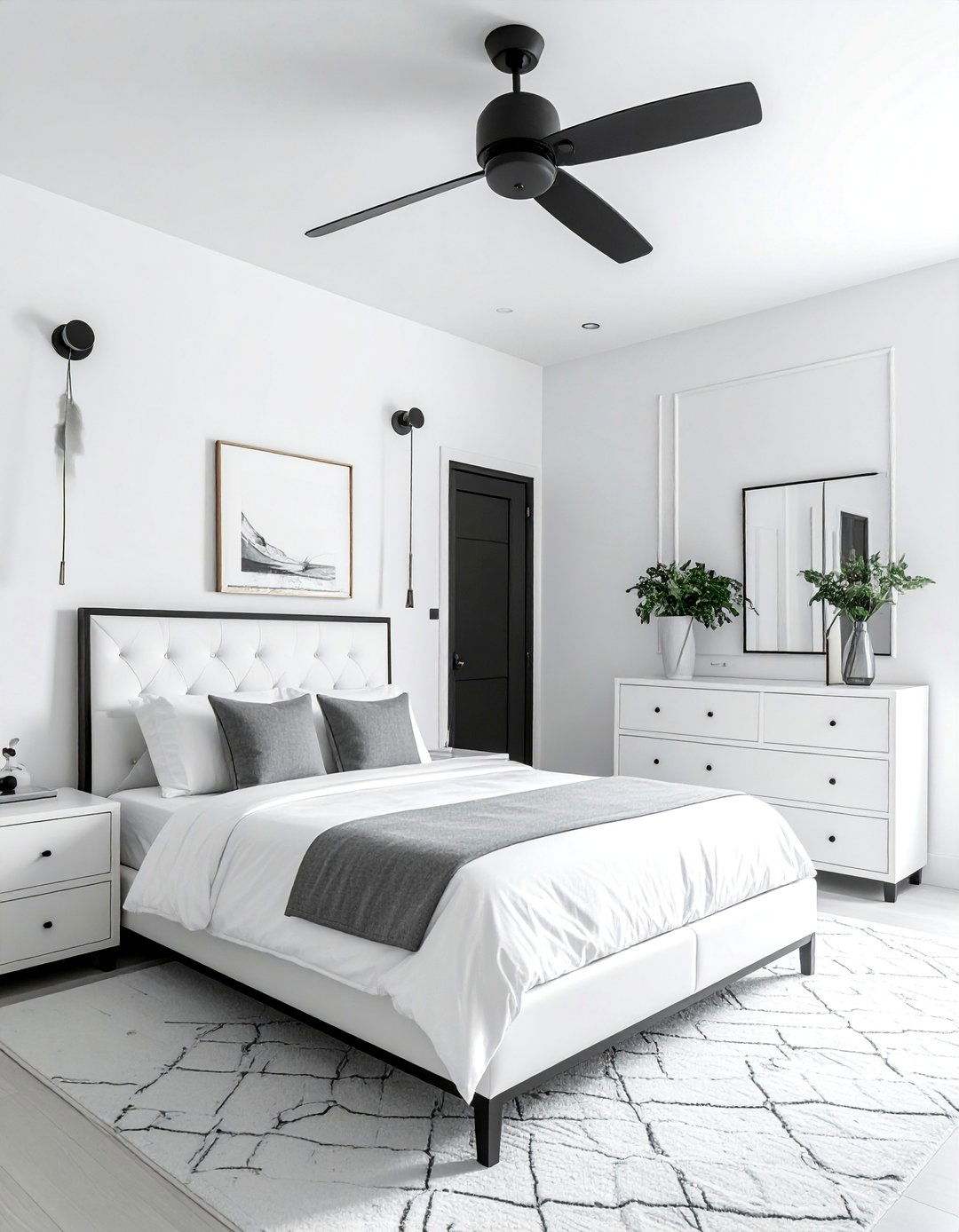 Matte Black Fixtures and Hardware - 40 Black and White Bedroom Ideas for Elegance