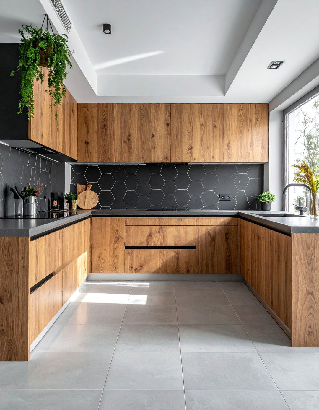 Matte Black Hexagon Tile Backsplash - 30 Kitchen With Black Backsplash Ideas for a Bold Look