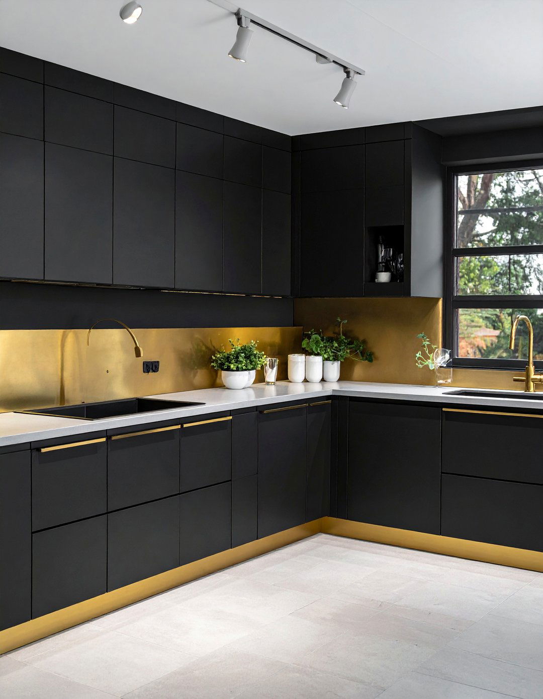 Matte Black Kitchen Cabinets with Brass Hardware - 40 Black Kitchen Ideas for a Sleek and Sophisticated Look