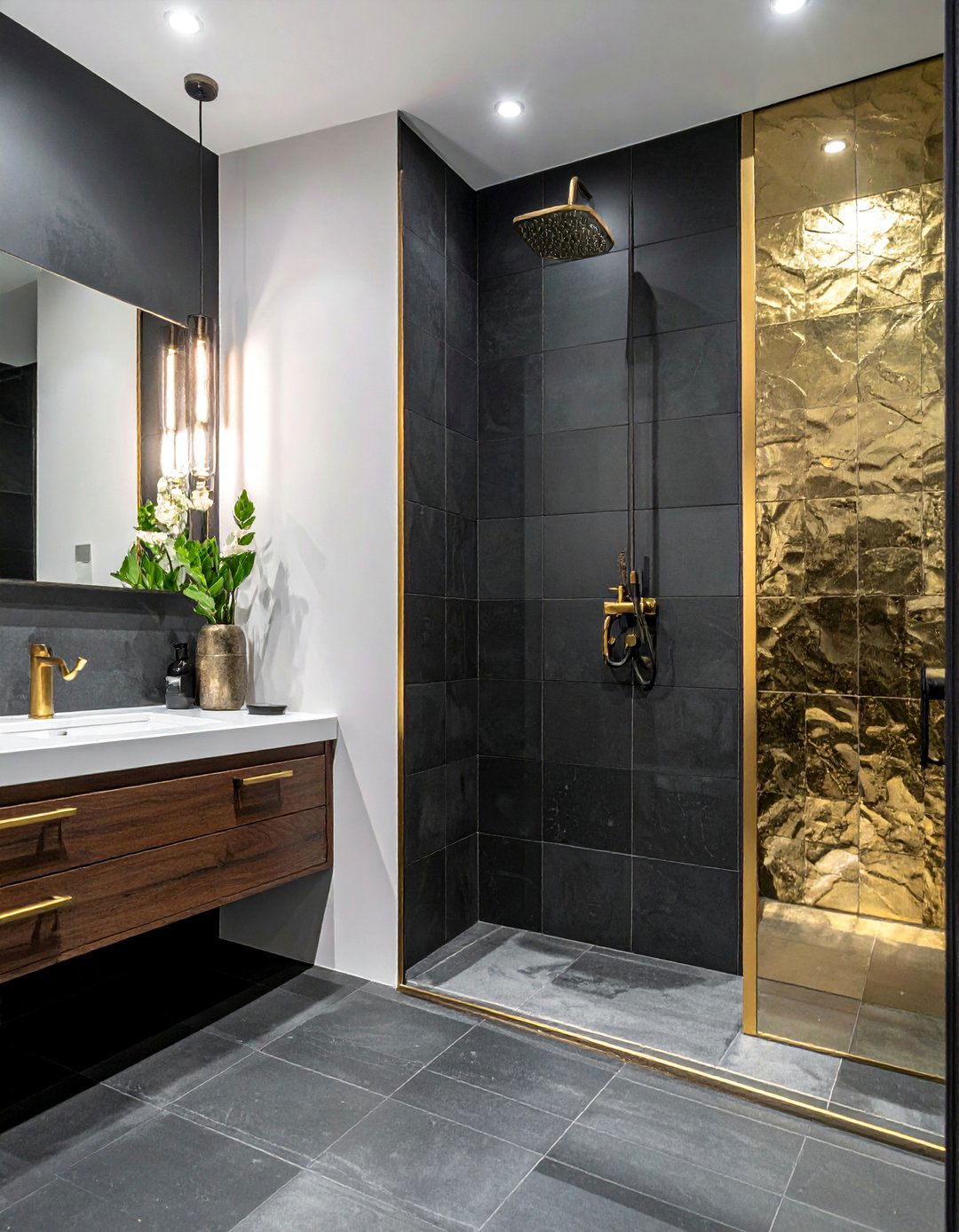 Matte Black Tile Walk in Shower - 30 Walk-in Shower Tile Ideas for a Luxurious Bathroom