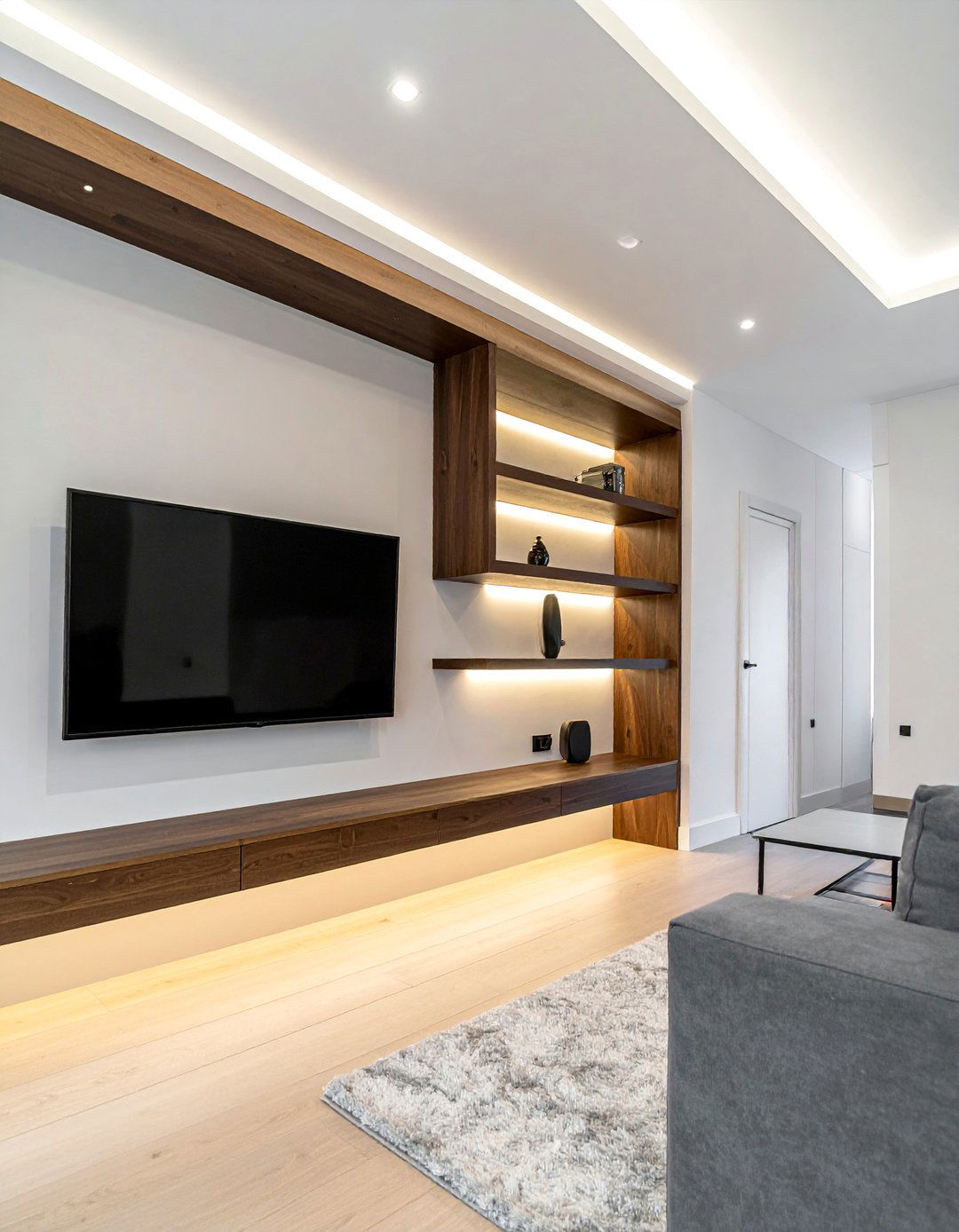 Media Wall with Asymmetrical Design - 35 Stunning Media Wall Ideas to Transform Your Living Space