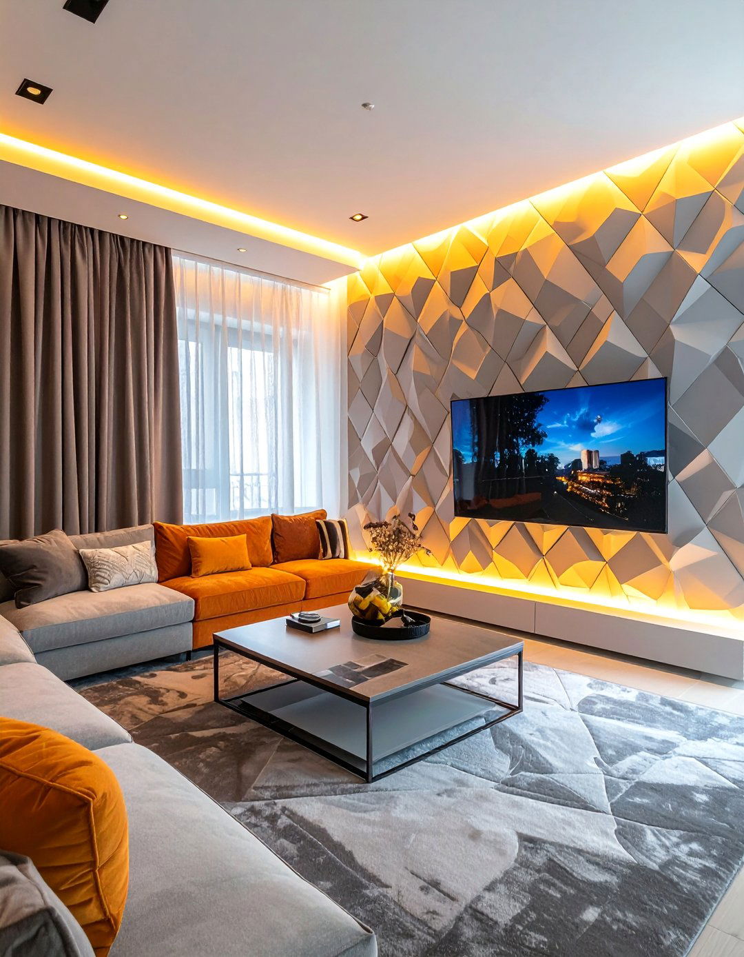 Media Wall with Geometric Patterns - 35 Stunning Media Wall Ideas to Transform Your Living Space