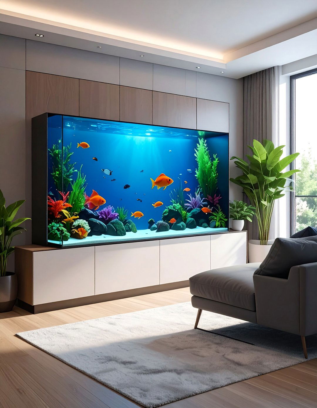 Media Wall with Integrated Aquarium - 35 Stunning Media Wall Ideas to Transform Your Living Space