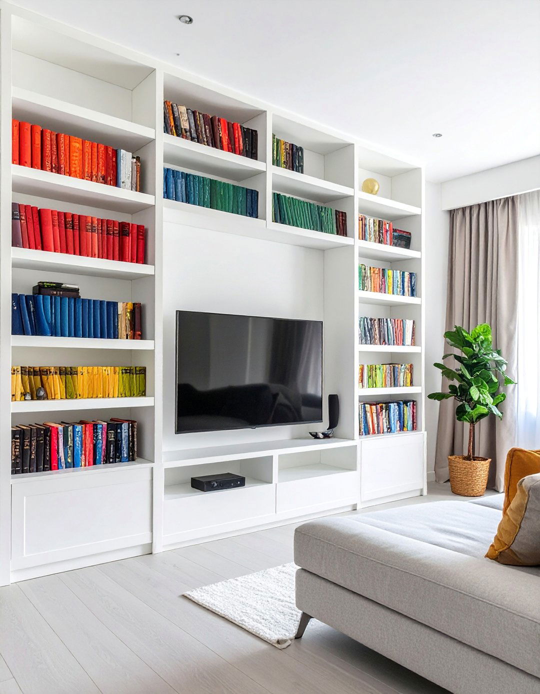 Media Wall with Integrated Bookshelves - 35 Stunning Media Wall Ideas to Transform Your Living Space