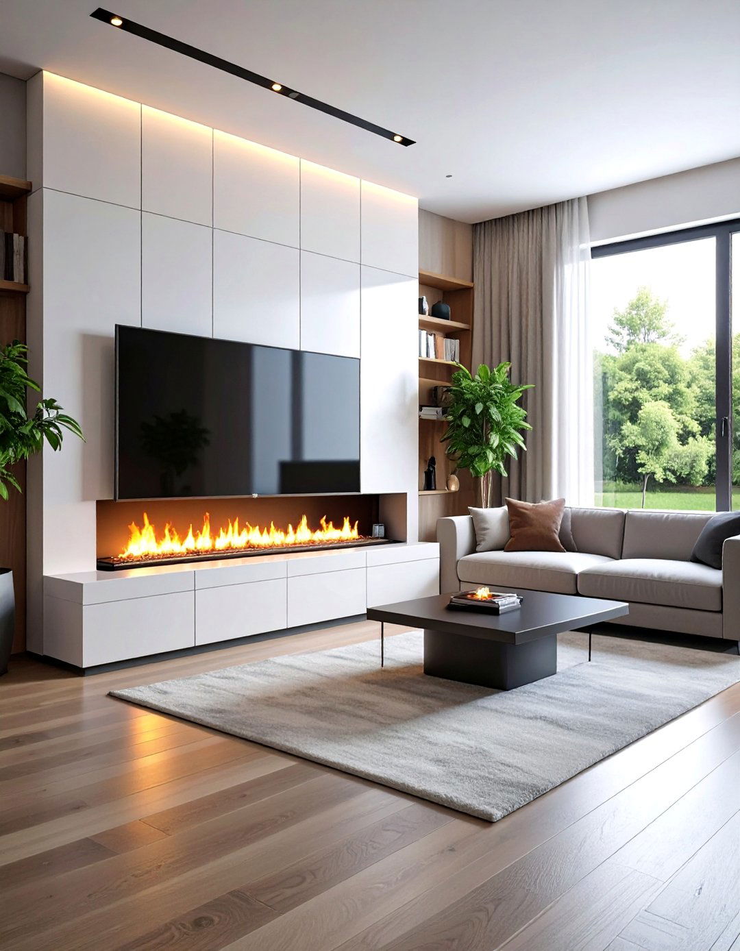 Media Wall with a Bioethanol Fireplace - 35 Stunning Media Wall Ideas to Transform Your Living Space
