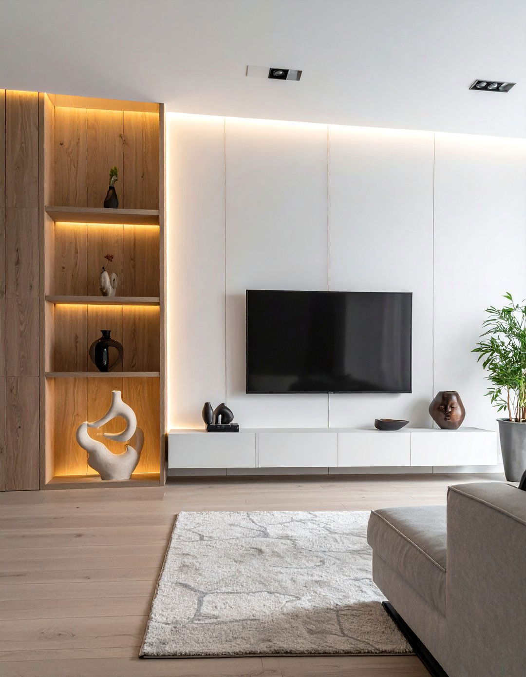 Media Wall with an Art Display Niche - 35 Stunning Media Wall Ideas to Transform Your Living Space