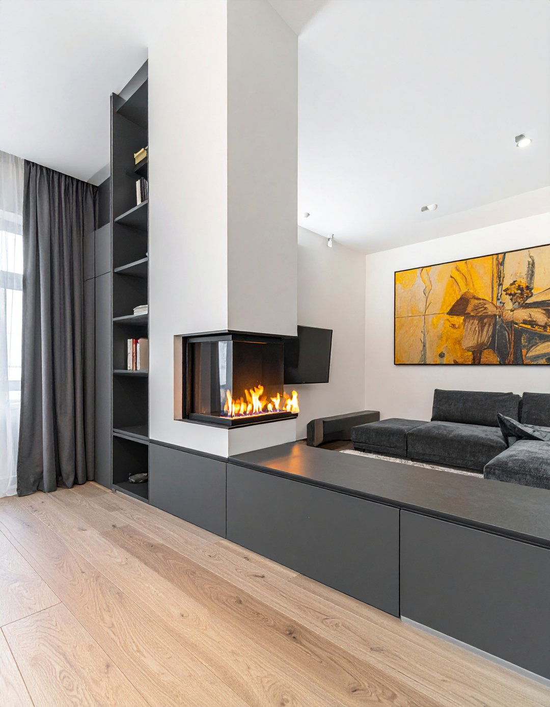 Media Wall with an Integrated Electric Fireplace - 35 Stunning Media Wall Ideas to Transform Your Living Space