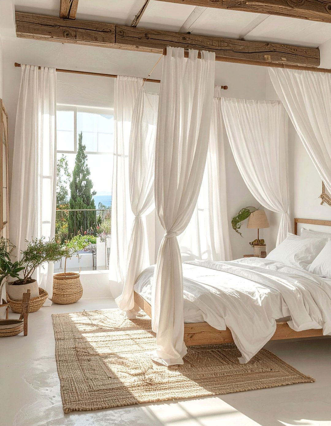 Mediterranean Bedroom with Sheer Linen Curtains - 20 Mediterranean Bedroom Ideas for a Relaxing Retreat