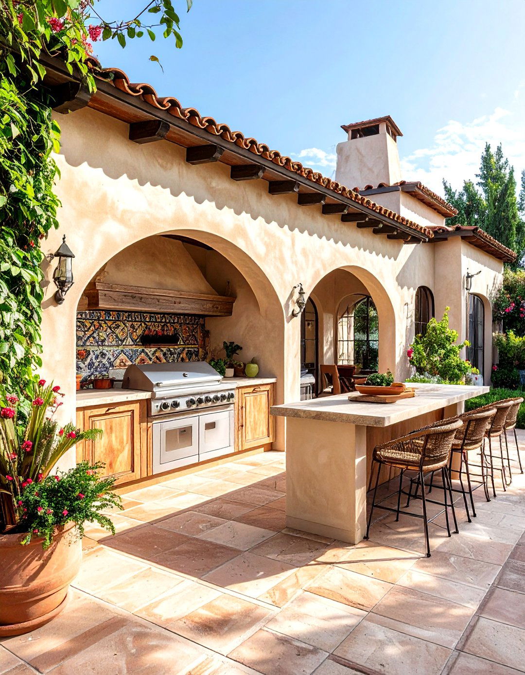 Mediterranean Style L Shaped Patio Kitchen - 20 L Shaped Outdoor Kitchen Ideas for Your Patio