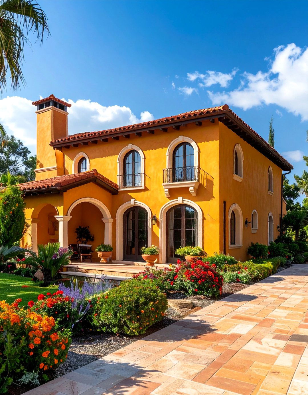 Mediterranean Villa with Ochre Yellow Natural Clay Siding - 20 Home Designs Using Natural Clay Siding Colors