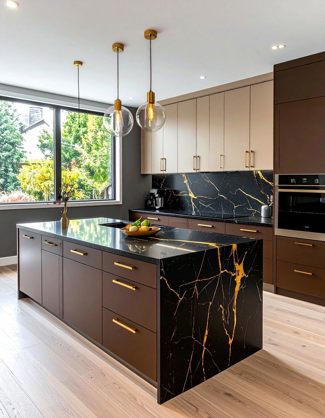 Medium Brown Cabinets with Gold Veined Black Countertops - 20 Kitchen with Brown Cabinets and Black Countertops