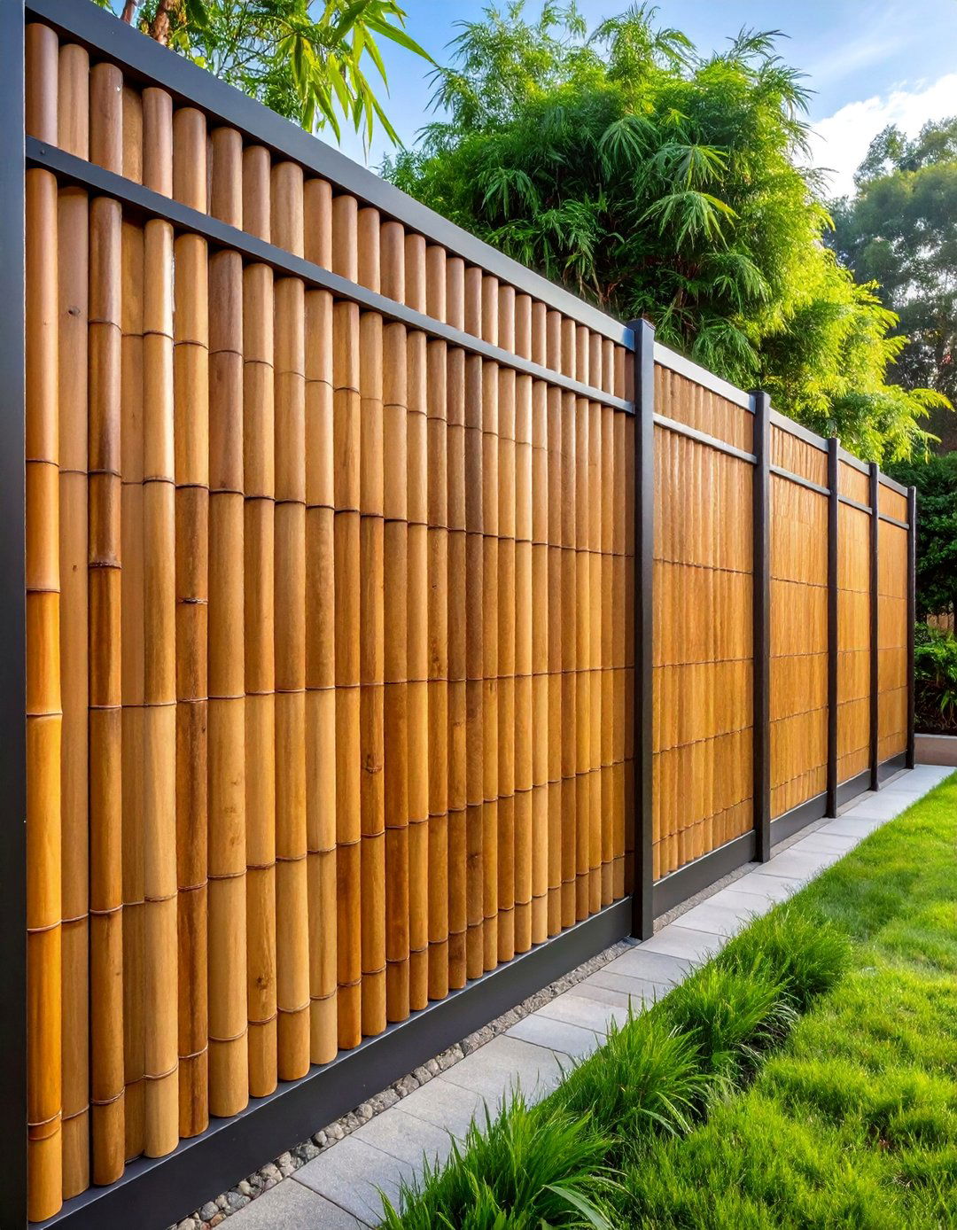 Metal Frame Bamboo Panel Fence - 40 Japanese Fence Ideas for Serene Gardens
