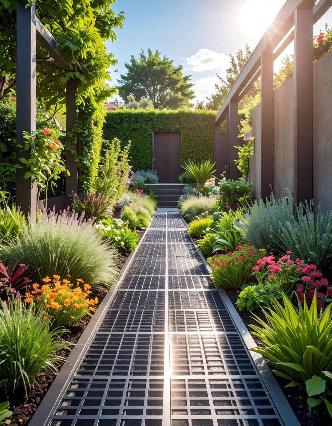 Metal Grid Modern Pathways - 40 Backyard Walkway Ideas for a Beautiful Garden