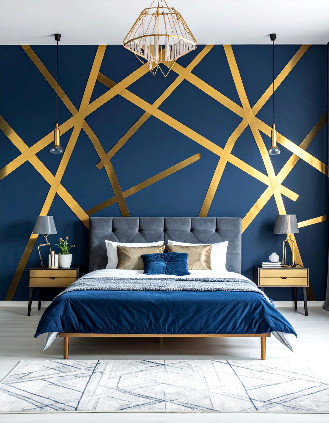 Metallic Tape Geometric Accent Wall - 25 Geometric Accent Wall Ideas for Modern Spaces