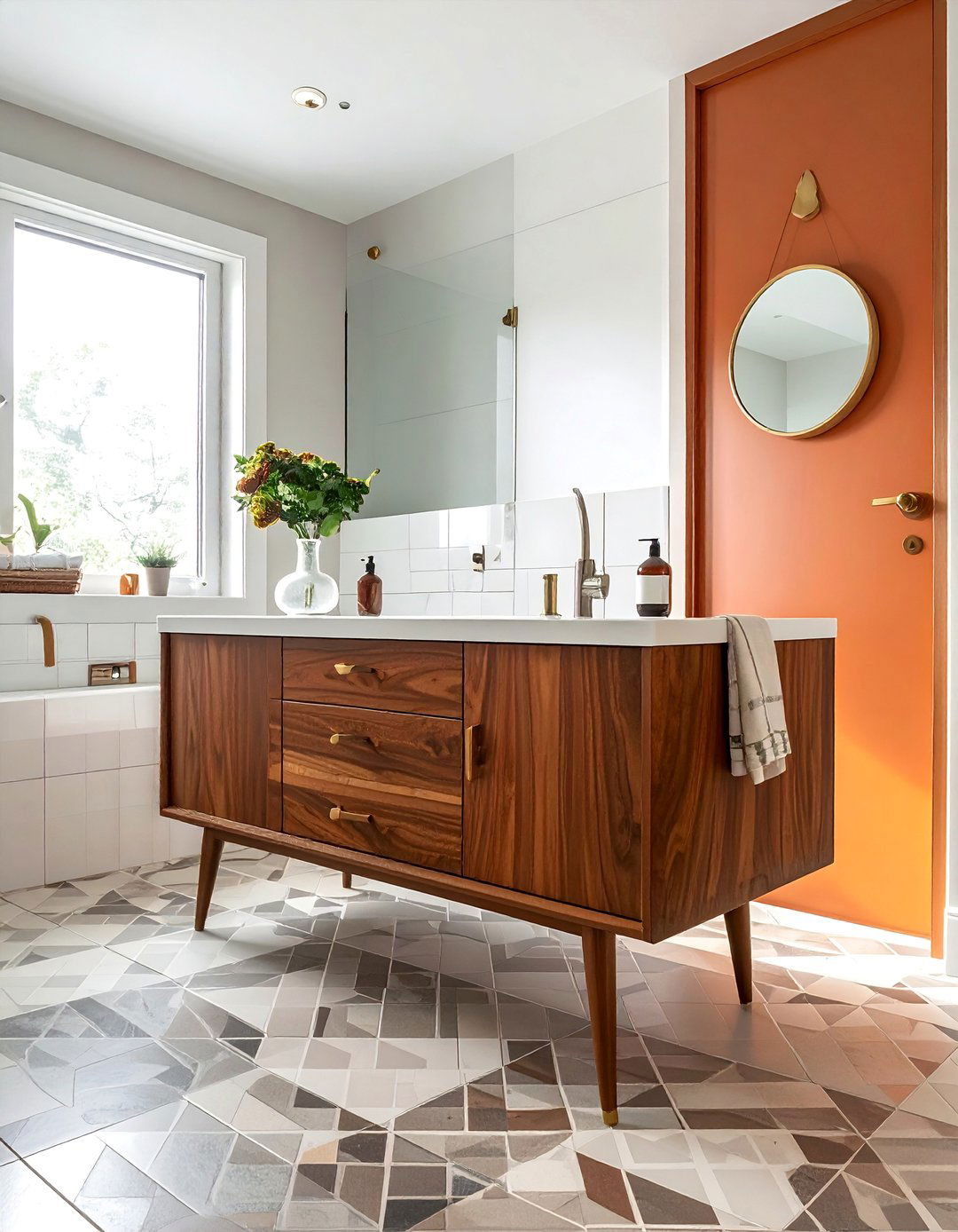 Mid Century Modern Bathroom Vanity with Tapered Legs - 40 Bathroom Vanity Ideas to Elevate Your Space