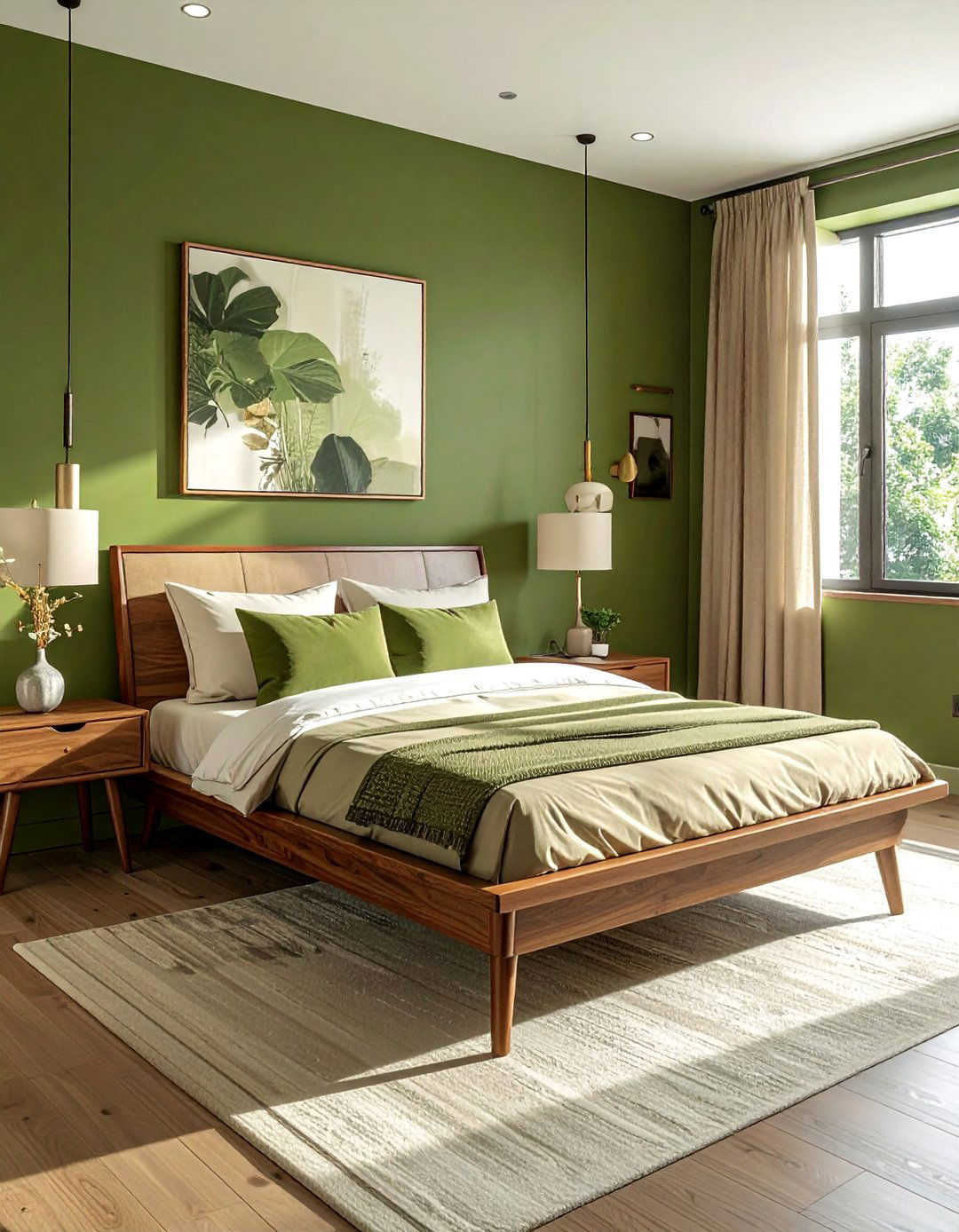 Mid Century Modern Green and Beige Bedroom - 30 Green and Beige Bedroom Ideas for Serenity