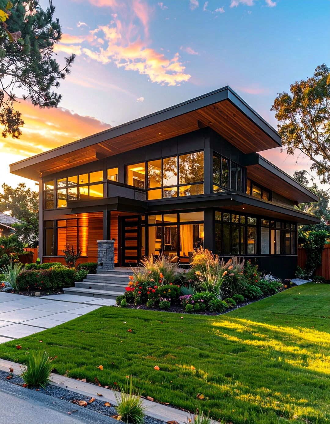 Mid Century Modern House With Black Windows - 30 Houses With Black Windows for Bold Style