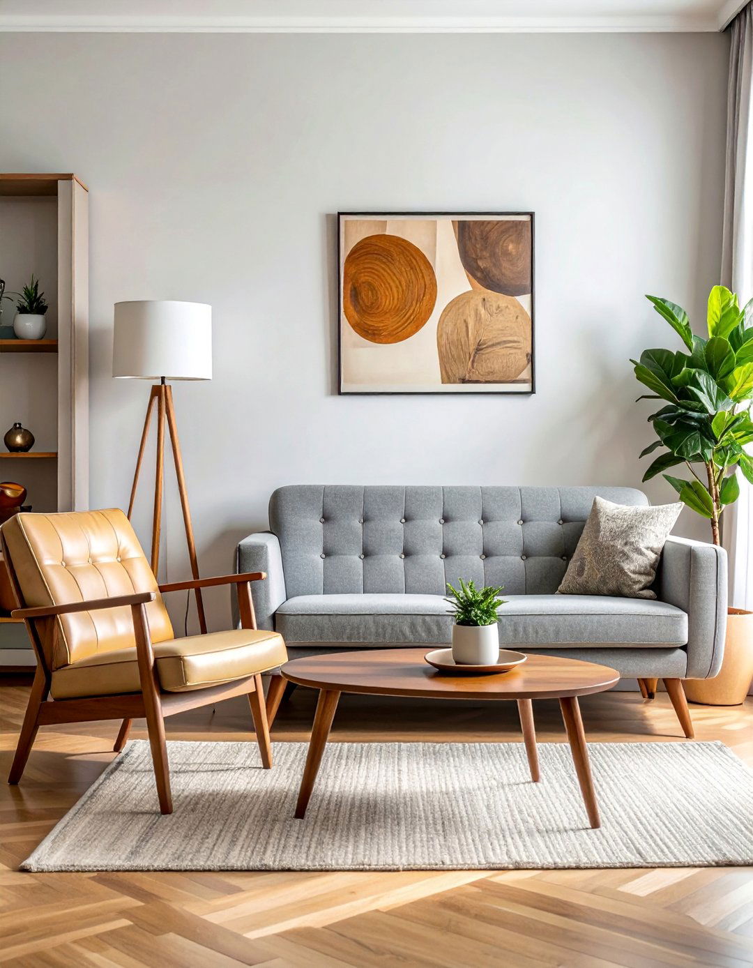 Mid Century Modern with Grey and Beige Tones - 30 Grey and Beige Living Room Ideas for Warmth