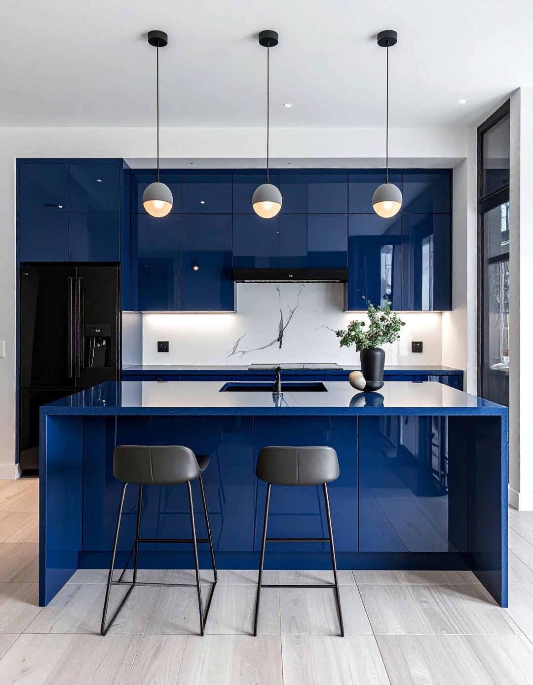 Midnight Blue Countertops in a High Contrast Black and White Kitchen - 20 Kitchens With Blue Countertops Design Ideas