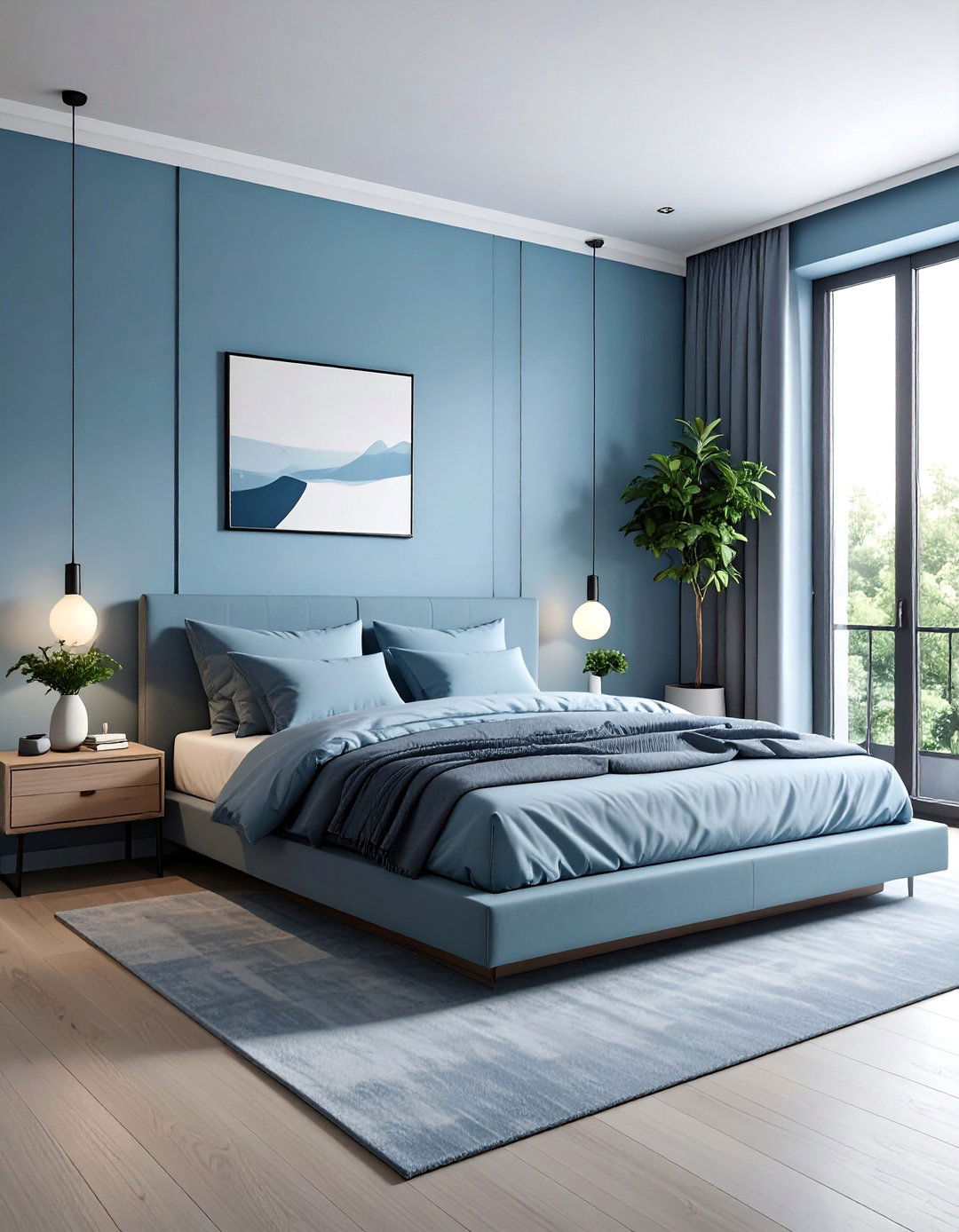 Minimalist Blue Bedroom with Clean Lines - 40 Blue Bedroom Ideas for a Serene and Relaxing Atmosphere