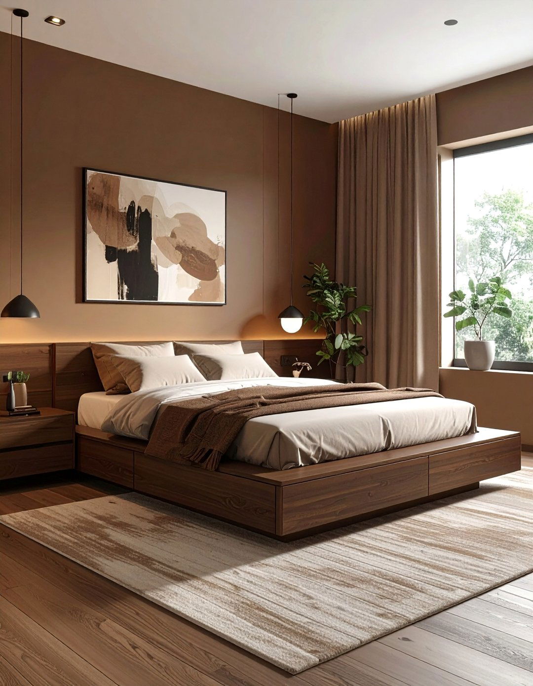 Minimalist Brown Bedroom with Hidden Storage - 25 Brown Bedroom Ideas for a Cozy and Warm Ambiance