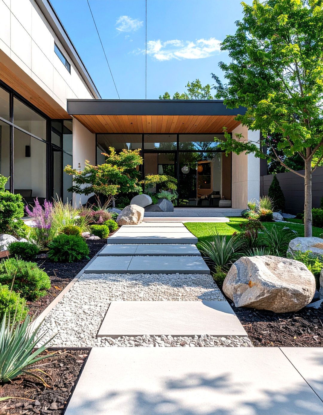 Minimalist Modern Design - 30 Front Yard Landscaping Ideas With Rocks and Mulch