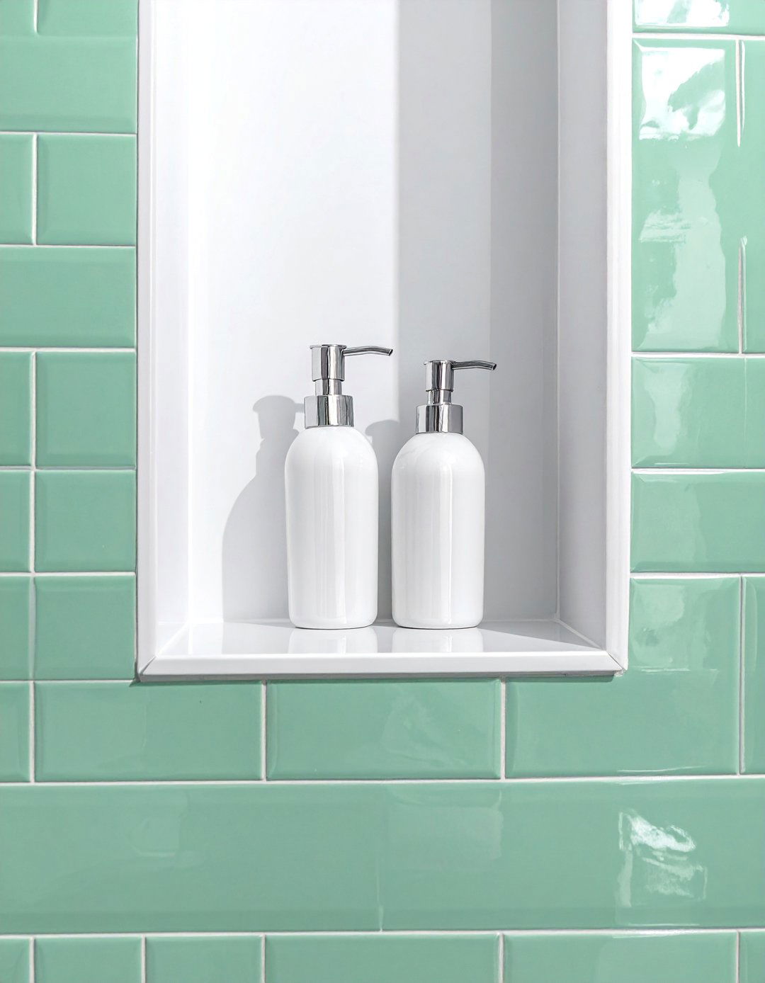 Mint Green Penny Tile Bathroom Niche - 25 Green Tile Bathroom Ideas for a Fresh Look