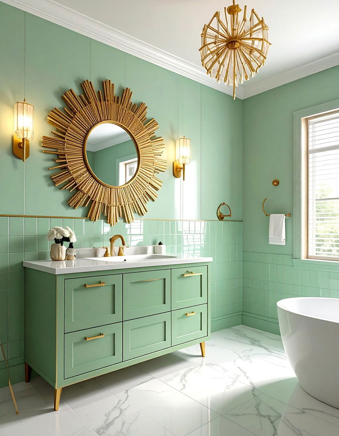 Mint Green and Gold Art Deco Design - 20 Green and Gold Bathroom Ideas for a Luxurious Feel