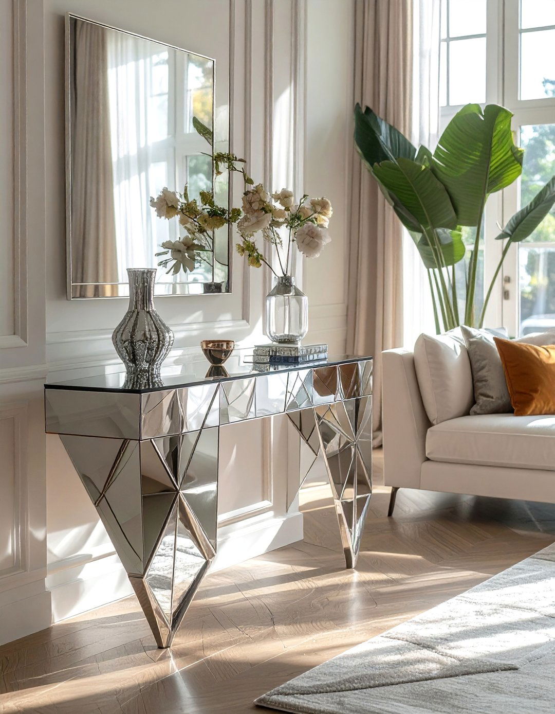 Mirrored Furniture in an Art Deco Living Room - 25 Art Deco Living Room Ideas for a Luxurious Look