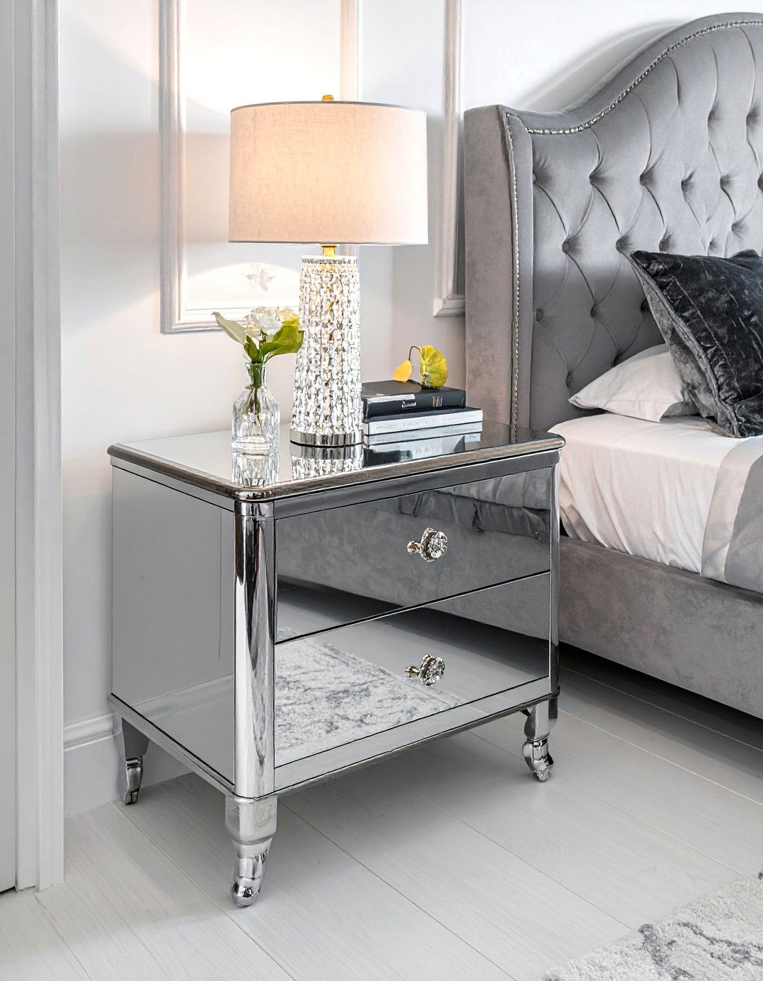 Mirrored Glamour Nightstand Elegance - 20 Nightstand Ideas to Enhance Your Bedroom Decor