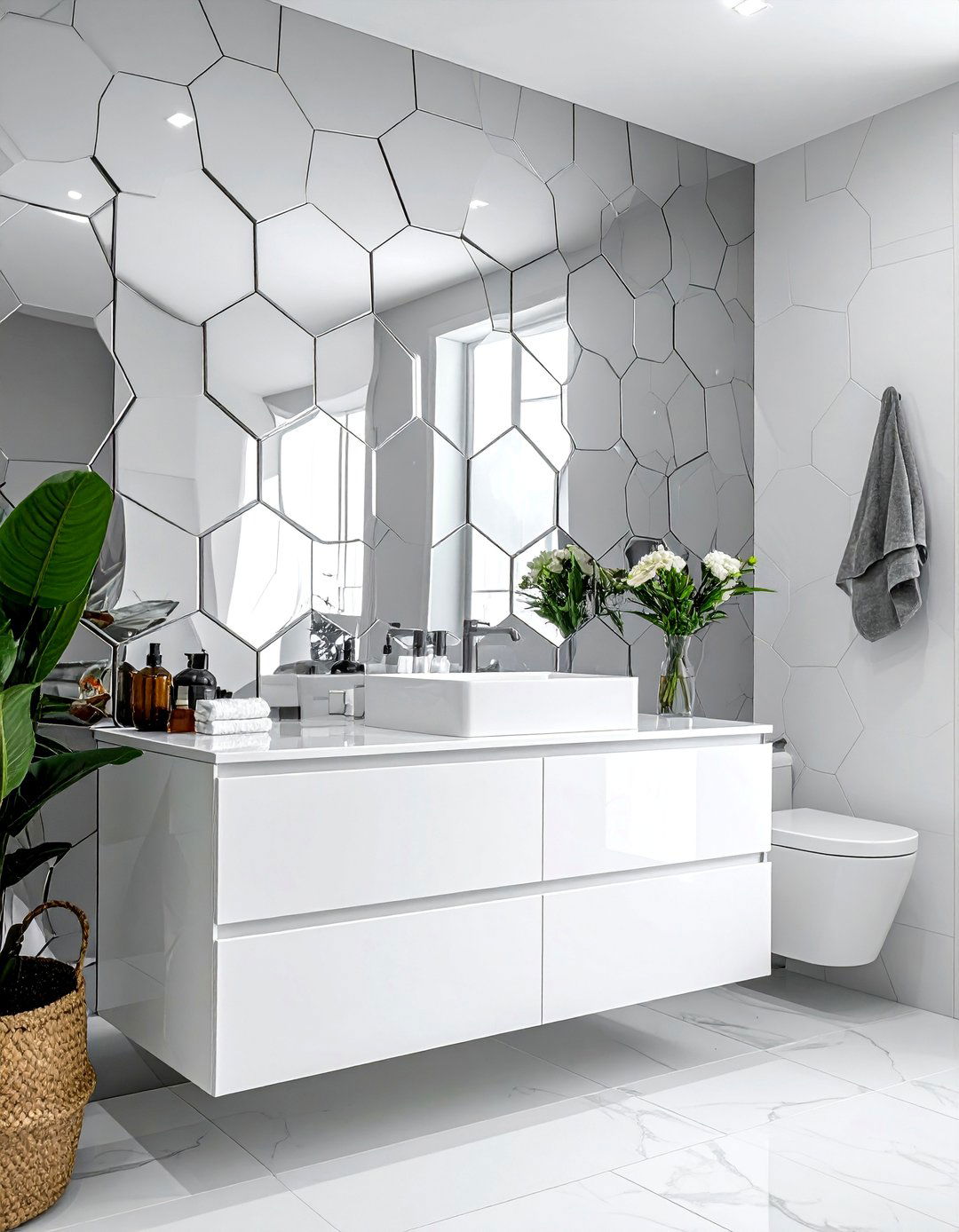 Mirrored Tile Geometric Accent Wall - 25 Geometric Accent Wall Ideas for Modern Spaces