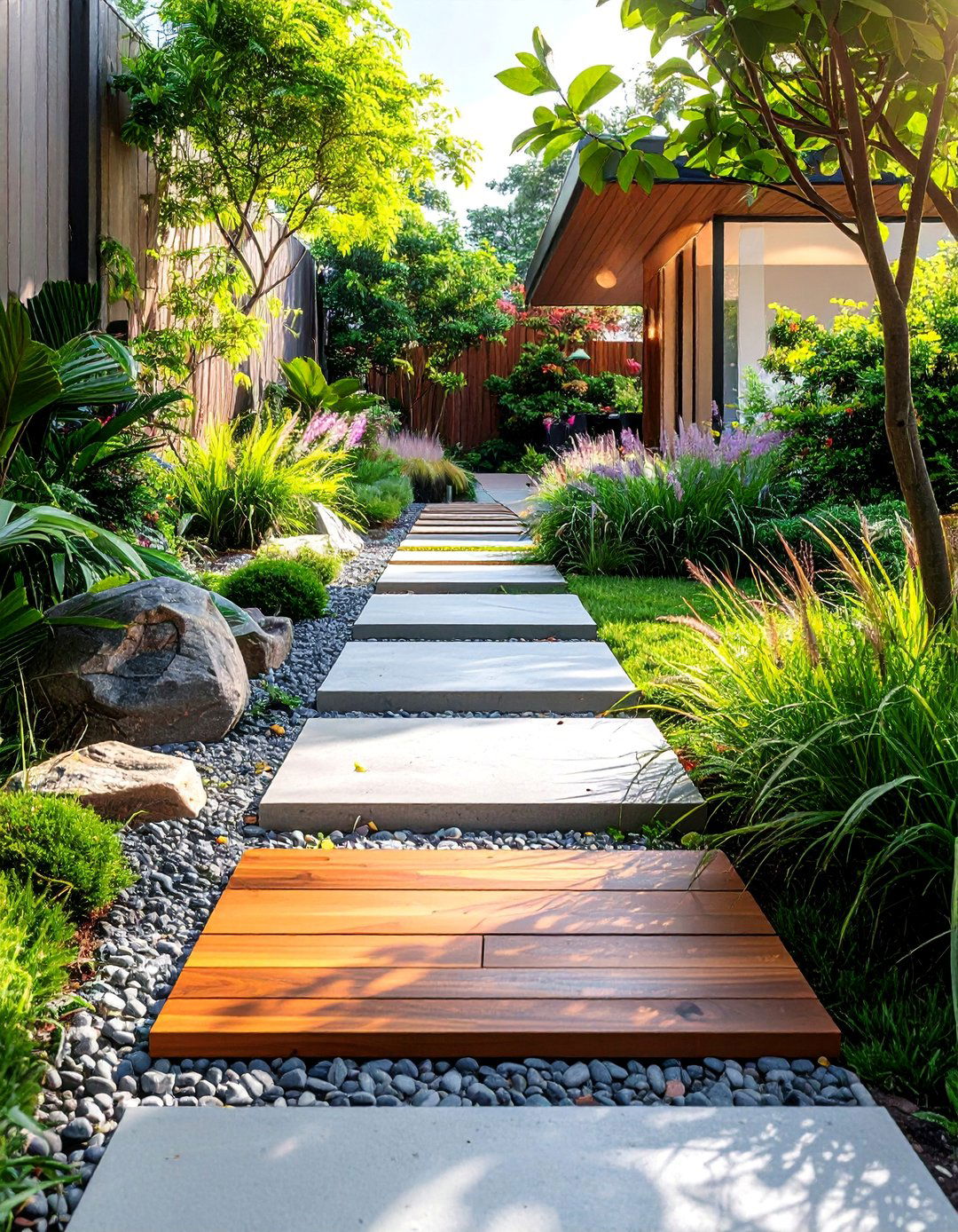 Mixed Material Contemporary Paths - 40 Backyard Walkway Ideas for a Beautiful Garden