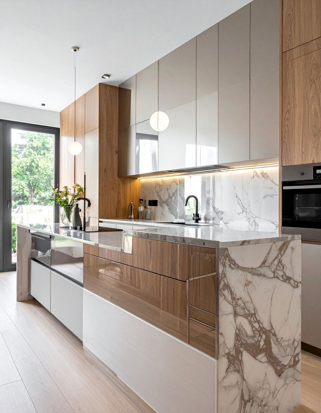 Mixed Material Mirror Combinations - 20 Mirror in Kitchen Ideas for a Brighter Space