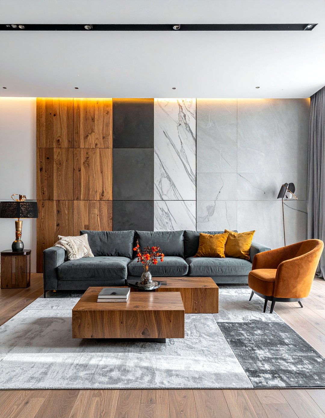 Mixed Material Panels - 30 Living Room Accent Wall Ideas to Add Personality