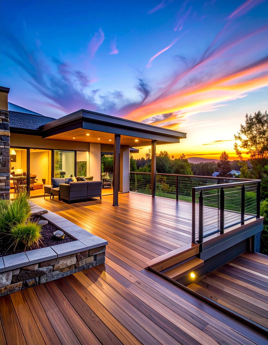 Mixed Material Sophistication - 30 Large Deck Ideas for Outdoor Entertaining and Relaxation