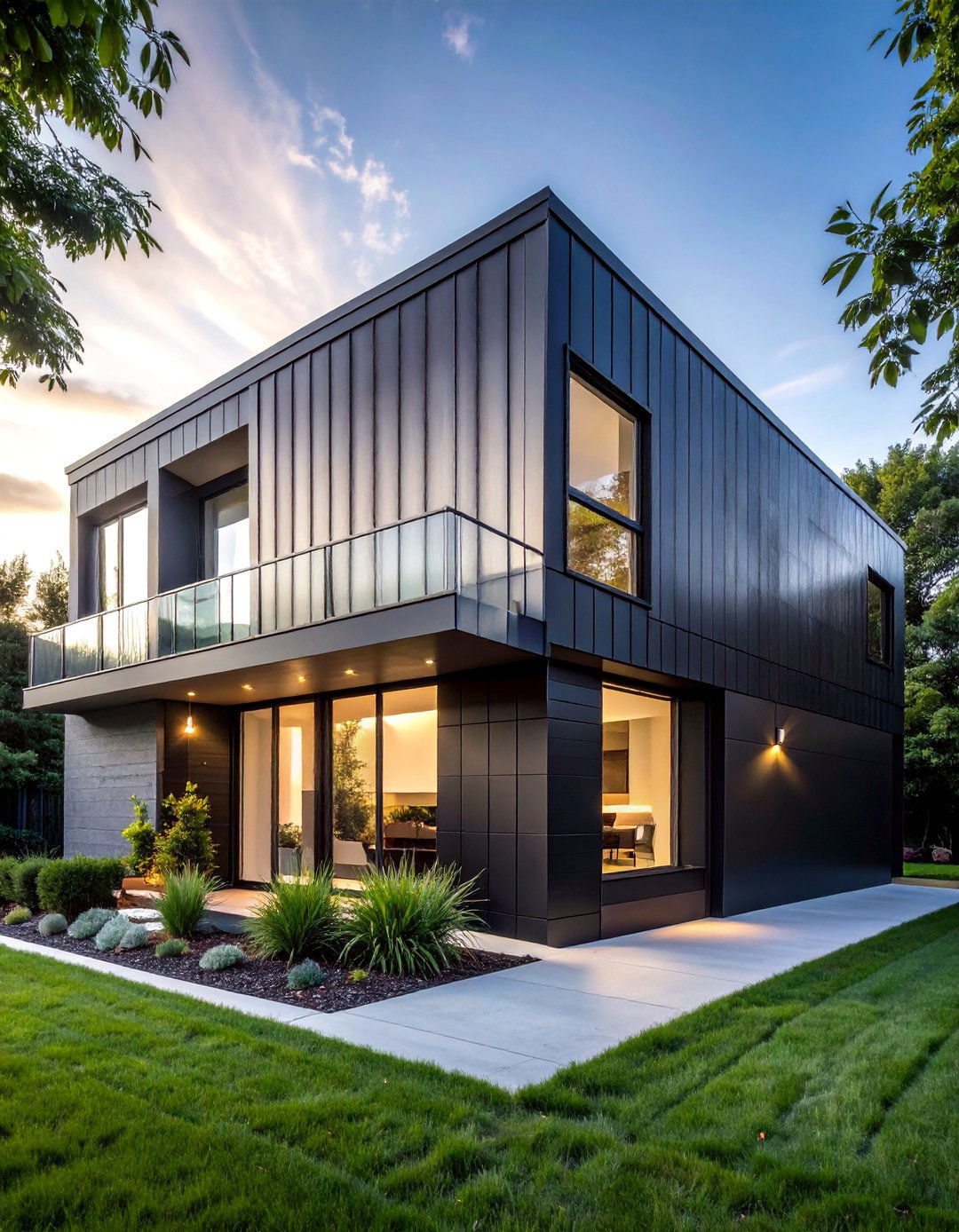 Mixed Materials Black Siding with Corrugated Metal Panels - 30 Black Siding House Ideas for a Sleek Exterior