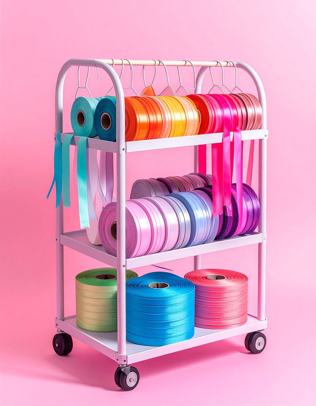 Mobile Rolling Cart Storage - 15 Ribbon Storage Ideas to Keep Your Craft Room Organized