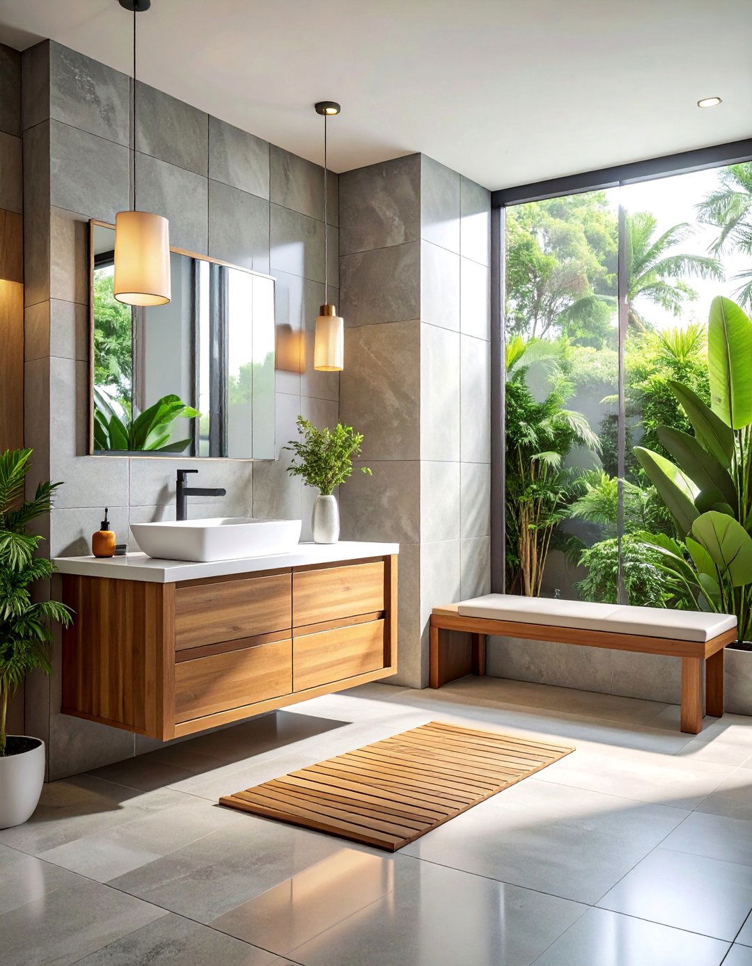 Modern Bathroom with Natural Wood Accents - 40 Modern Bathroom Ideas for a Sleek and Stylish Look