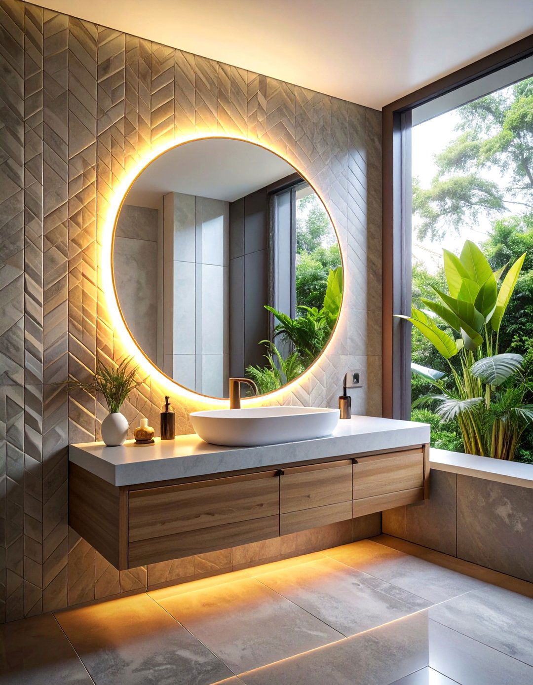 Modern Bathroom with a Backlit Mirror - 40 Modern Bathroom Ideas for a Sleek and Stylish Look