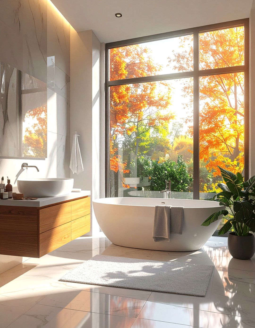 Modern Bathroom with a Minimalist Window Treatment - 40 Modern Bathroom Ideas for a Sleek and Stylish Look