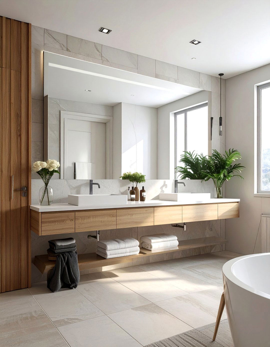 Modern Bathroom with an Oversized Mirror - 40 Modern Bathroom Ideas for a Sleek and Stylish Look