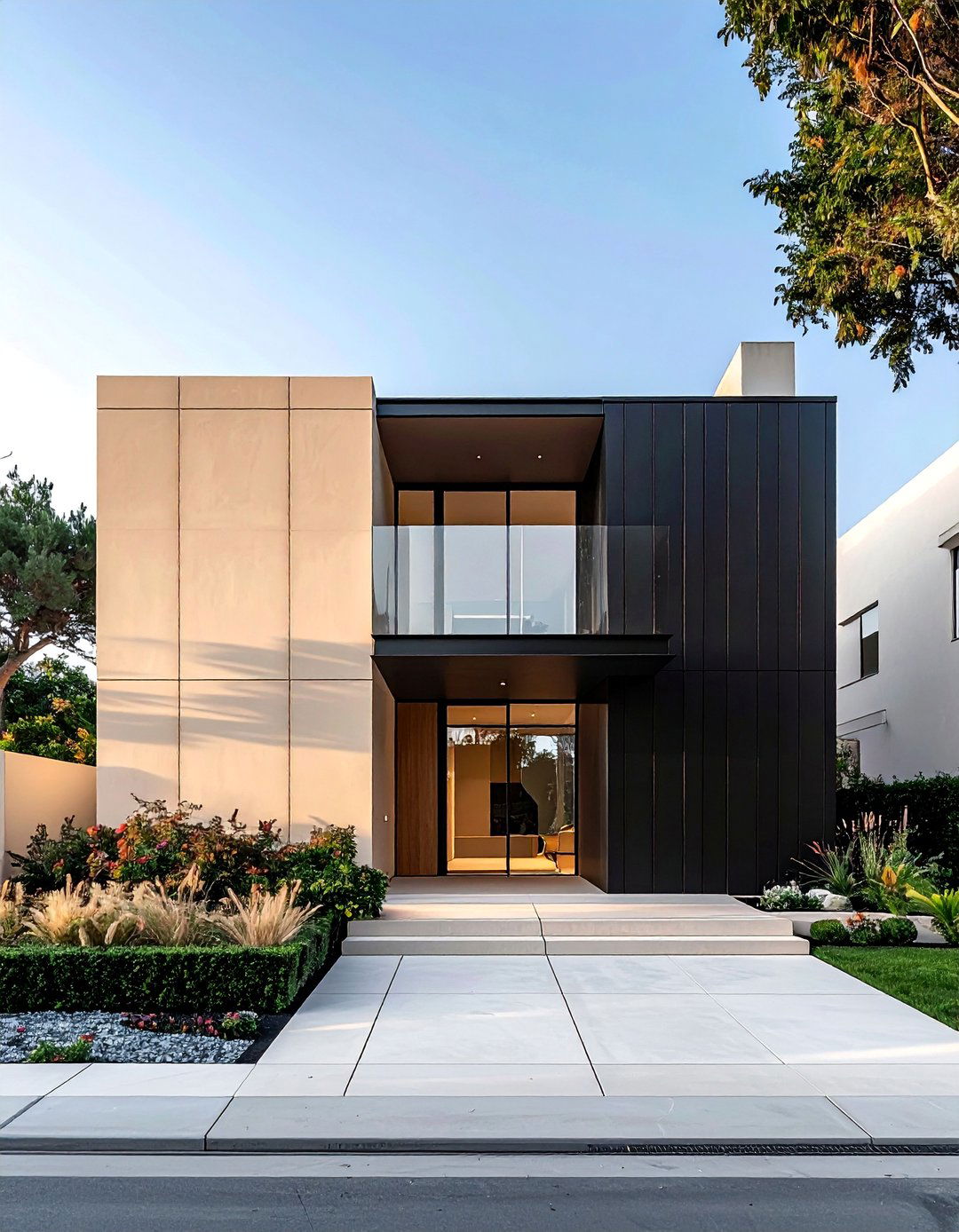 Modern Beige Panels with Black Vertical Siding - 30 Beige and Black House Exterior Ideas for Curb Appeal