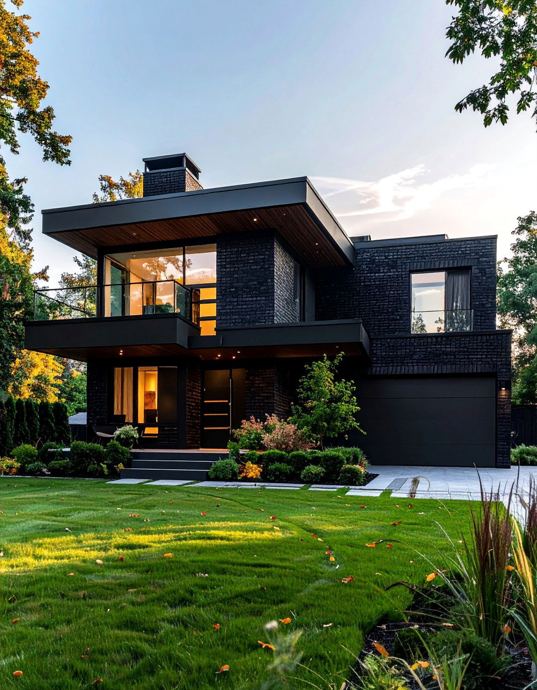 Modern Black Brick House with a Flat Roof - 40 Black Brick House Exteriors for a Timeless and Elegant Look