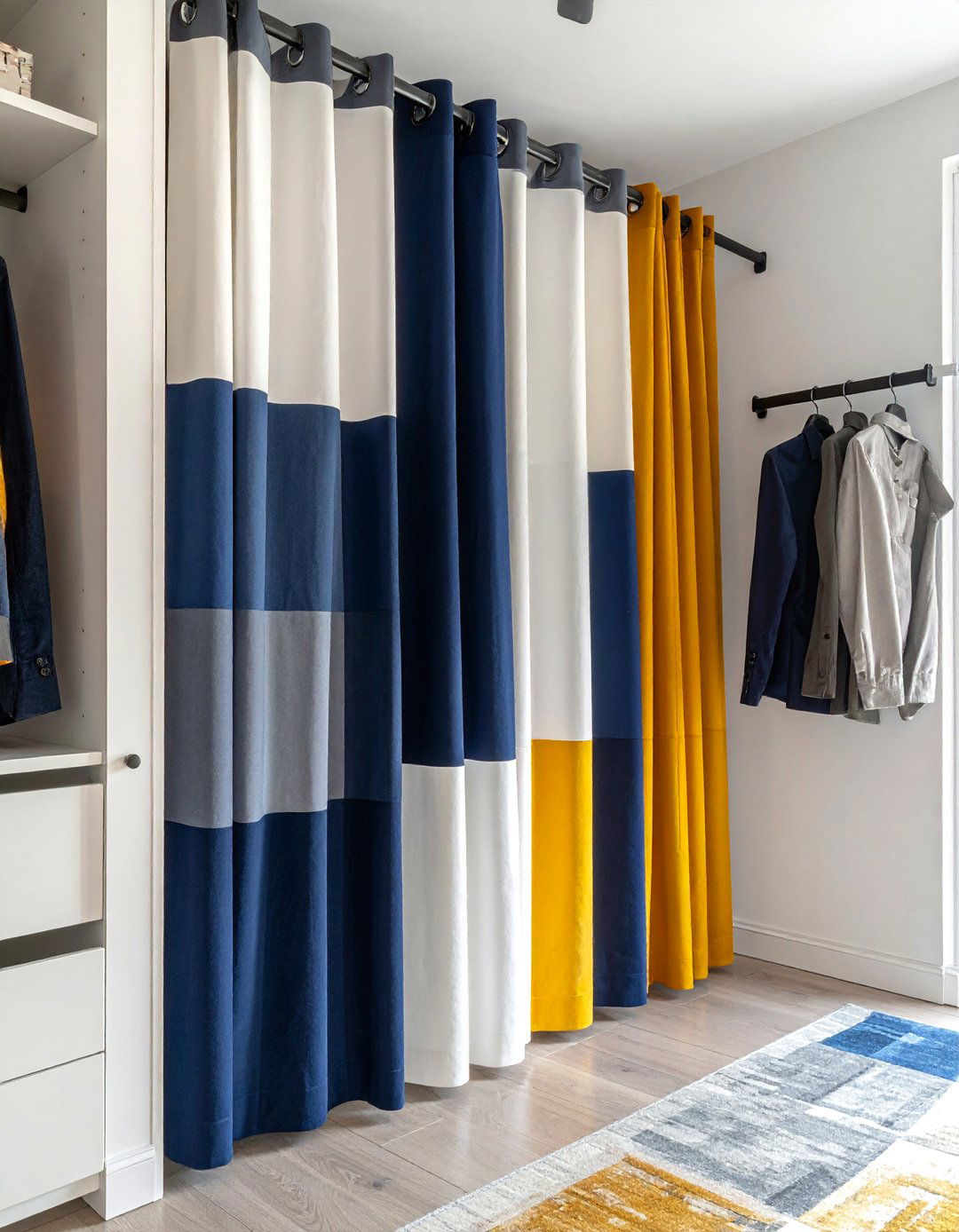 Modern Color Blocked Closet Curtains - 30 Closet Curtain Ideas for Stylish Storage